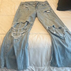 American Eagle Outfitters Sky Blue Distressed High Rise Jeans